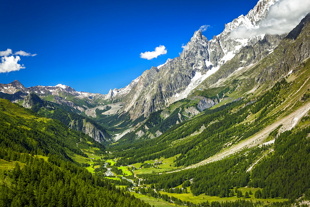 Mont Blanc Massif with Italian Val Ferret, Alps, La Vachey, Aosta Valley, Italy