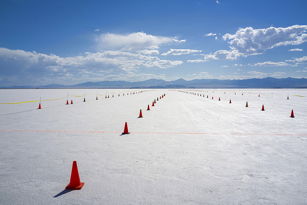 Staging lanes at starting line on Bonneville Salt Flats of Bonneville Speed Week 2017, Wendover, Utah, United States of America