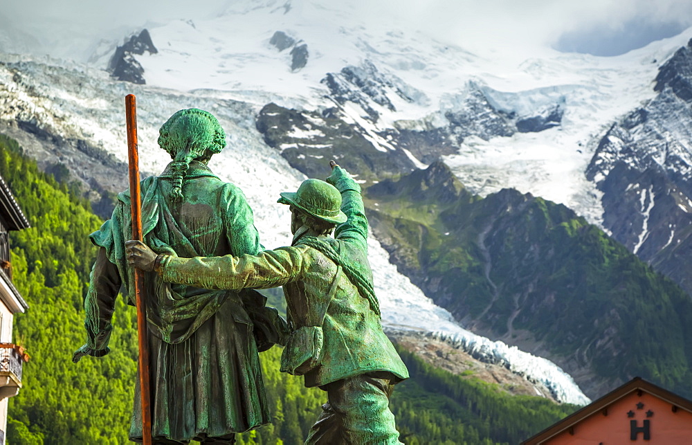 The statue of Saussure and Balmat, Chamonix-Mont Blanc, Rhone-Alpes, France