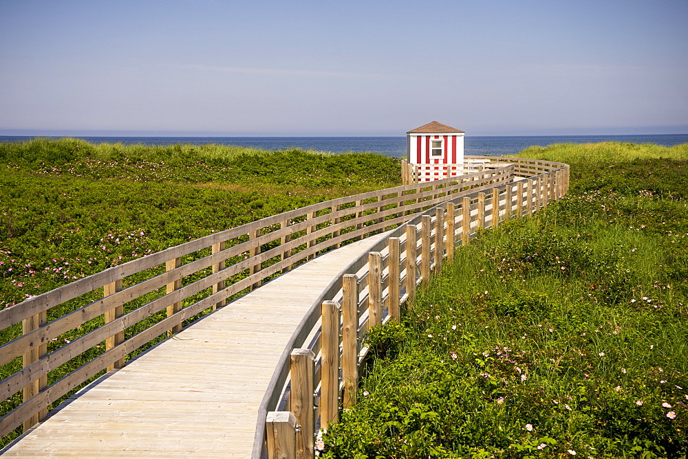 A boardwalk leading towards the coastline, Greenwich National Park, Prince Edward Island, Canada