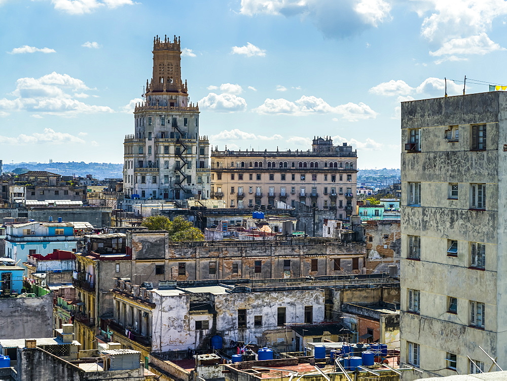 Skyline with an old residential building, Havana, Cuba