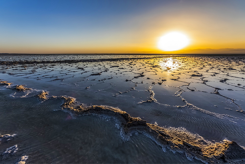 Salt flats of Lake Karum (Lake Assale) at sunset, Danakil Depression, Afar Region, Ethiopia