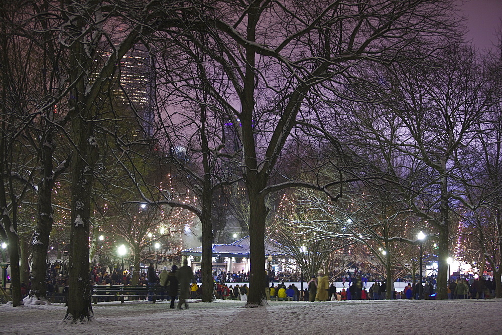 People at an ice rink on new year's eve, Frog Pond, Boston Common, Boston, Suffolk County, Massachusetts, USA