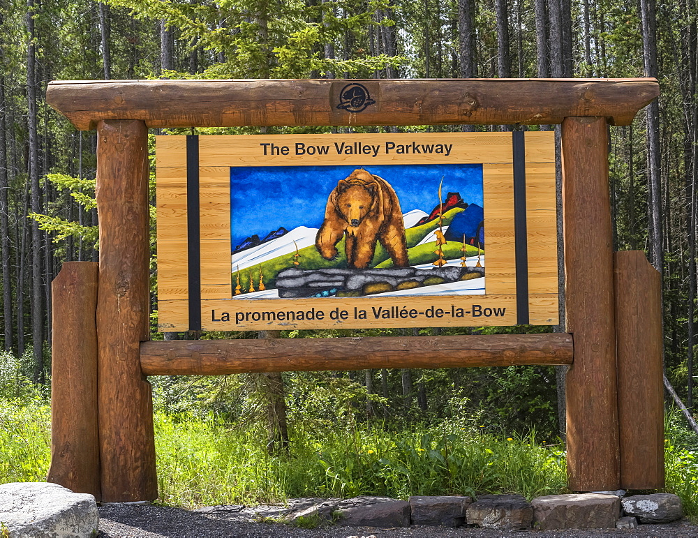 Sign for the Bow Valley Parkway in Banff National Park; Improvement District No. 9, Alberta, Canada