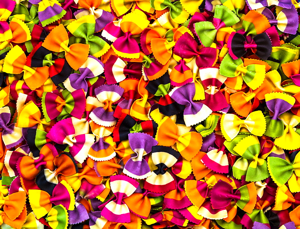 Multi-coloured farfalle pasta