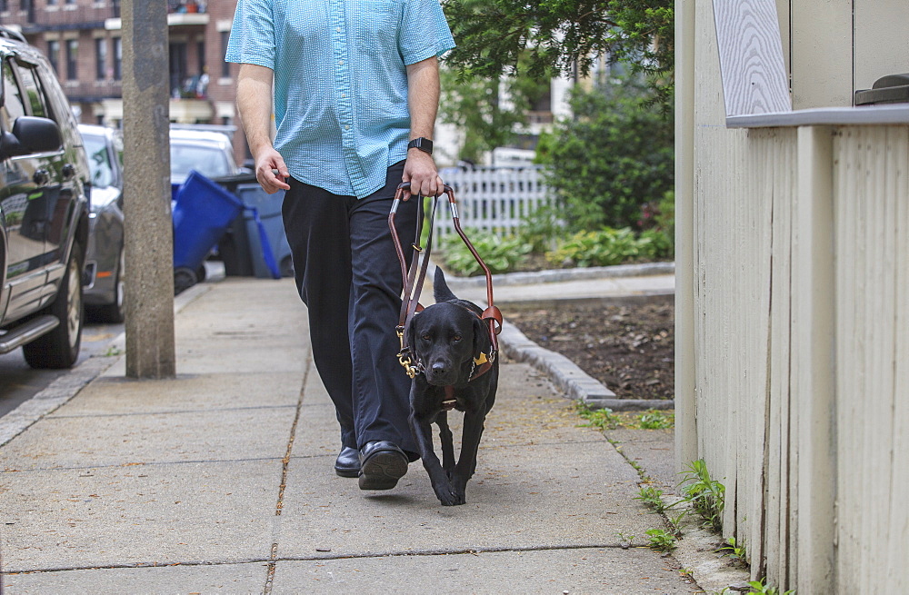 Man with Visual Impairment walking with his service dog