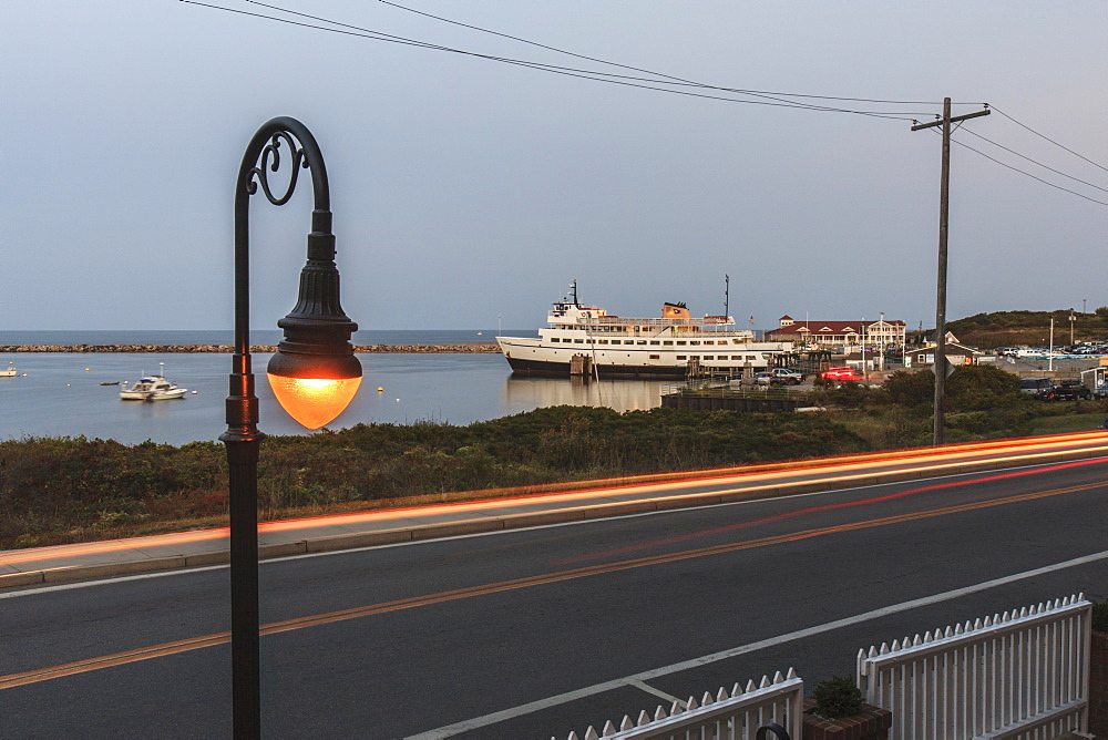 New Shoreham and Ferry dock on Block Island at dusk, Rhode Island, USA