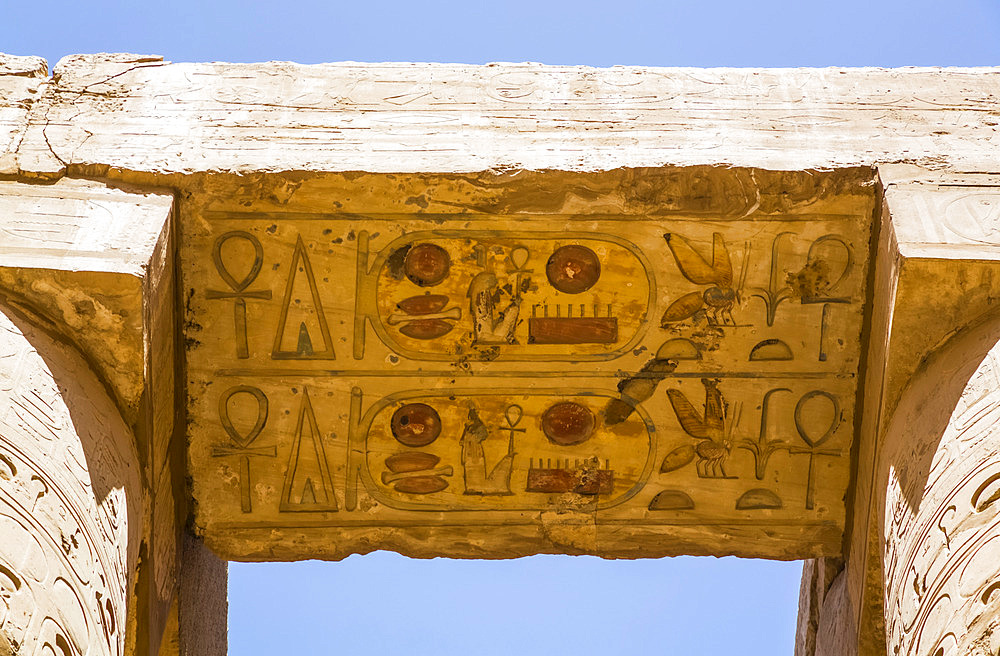 Lintel with reliefs, Great Hypostyle Hall, Karnak Temple Complex, UNESCO World Heritage Site; Luxor, Egypt