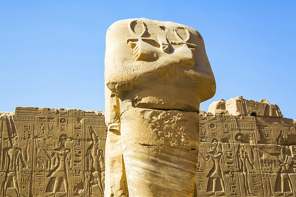 Statue of headless Pharaoh with Anks, Karnak Temple Complex, UNESCO World Heritage Site; Luxor, Egypt