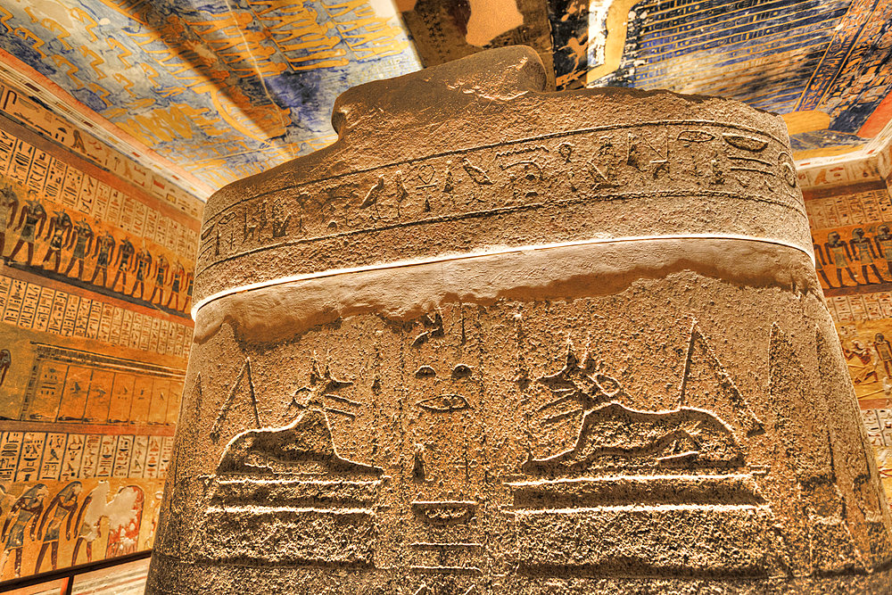 Sarcophagus in Burial Chamber, Tomb of Ramses IV, KV2, Valley of the Kings, UNESCO World Heritage Site; Luxor, Egypt