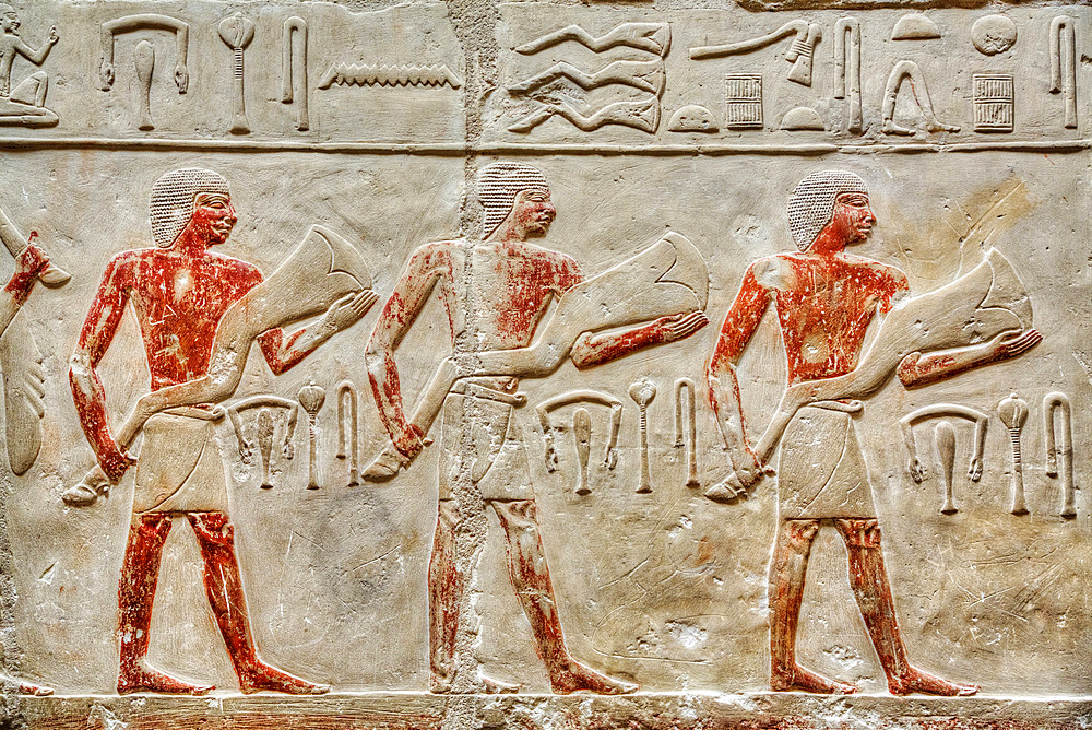 Reliefs, Mastaba of Idut, Step Pyramid Complex, UNESCO World Heritage Site; Saqqara, Egypt