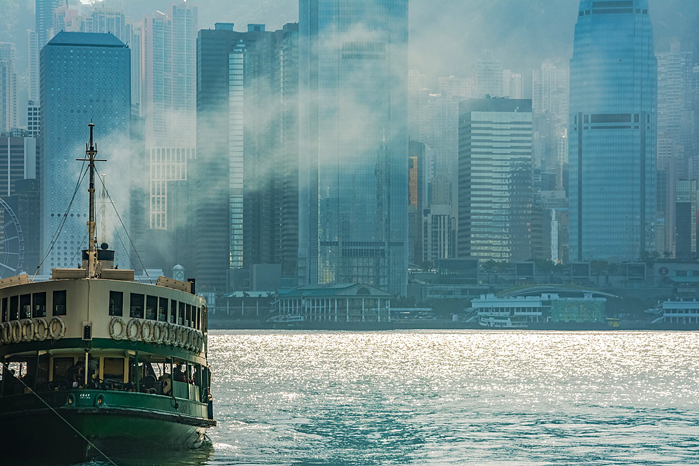 Star Ferry with Hong Kong backdrop; Hong Kong, China