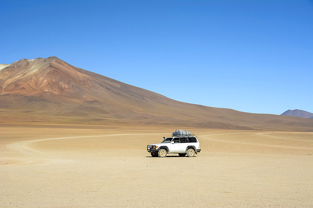 An expedition 4x4 truck in the high altitude desert of Bolivia; Potosi, Sur Lipez, Bolivia