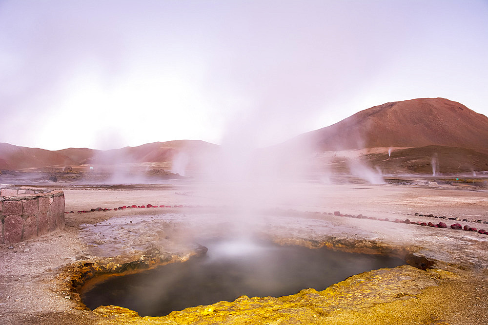 Geysers seen at daybreak, El Tatio; San Pedro de Atacama, Atacama, Chile