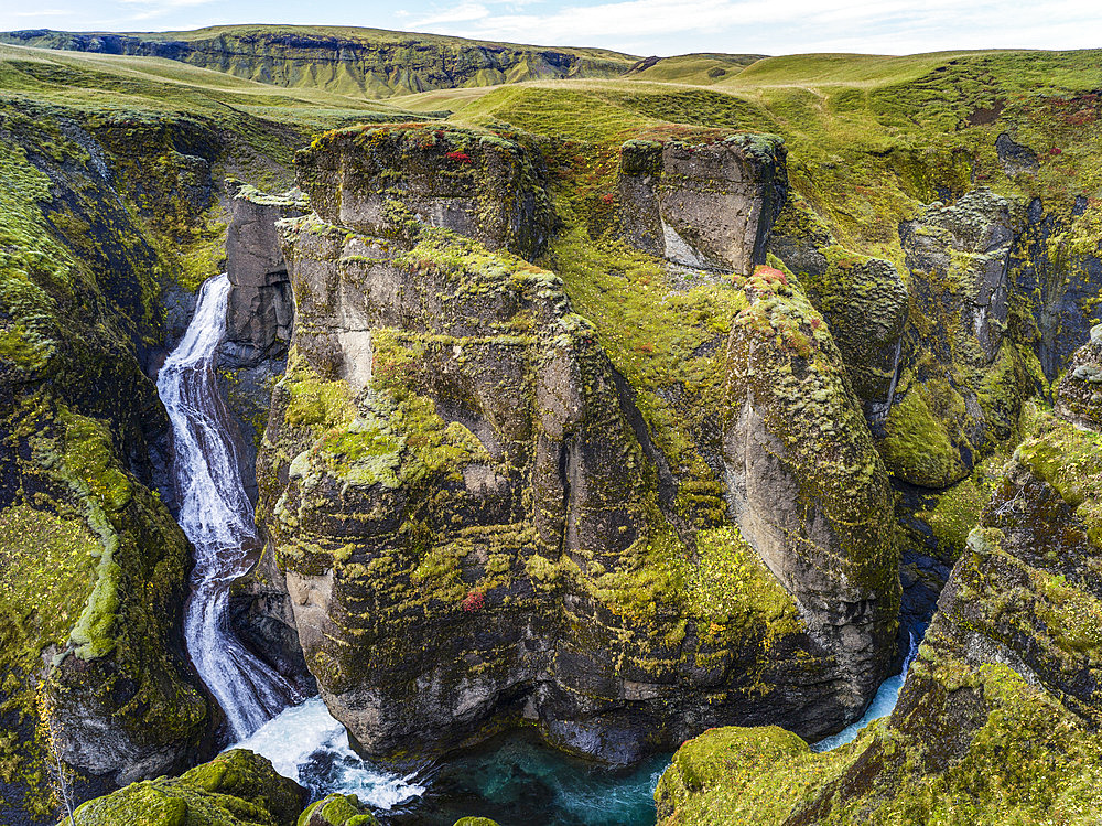 Fjadrargljufur is a magnificent and massive canyon, about 100 meters deep and about two kilometres long. The canyon has sheer walls; Skaftarhreppur, Southern Region, Iceland