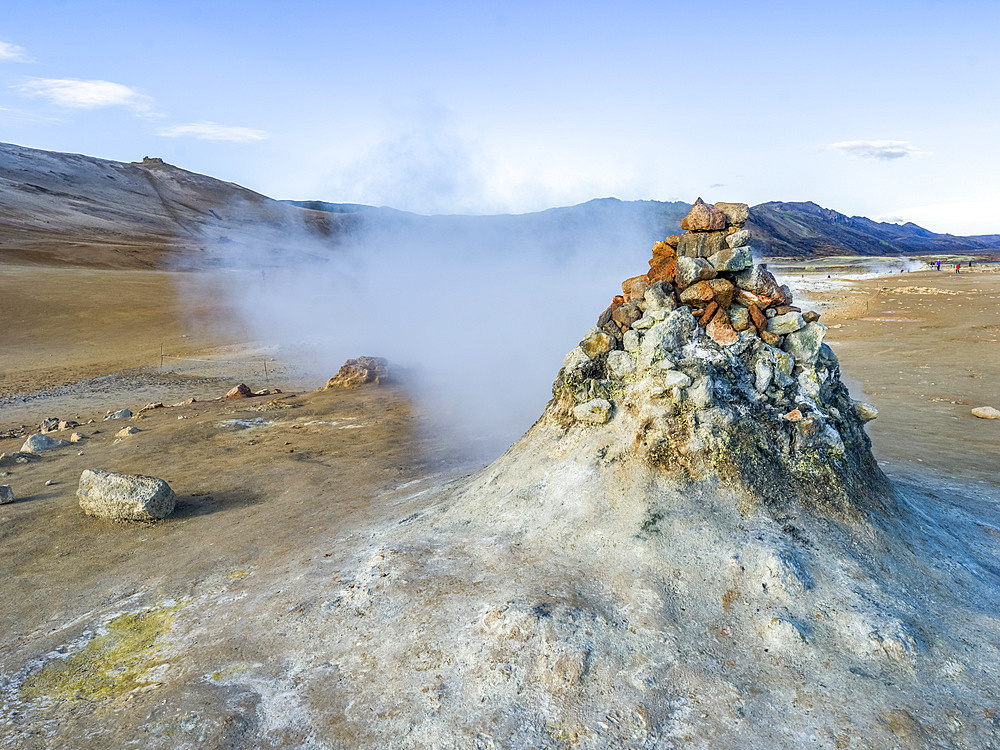 Geothermal spot noted for its bubbling pools of mud and steaming fumaroles emitting sulphuric gas; Skutustadahreppur, Northeastern Region, Iceland