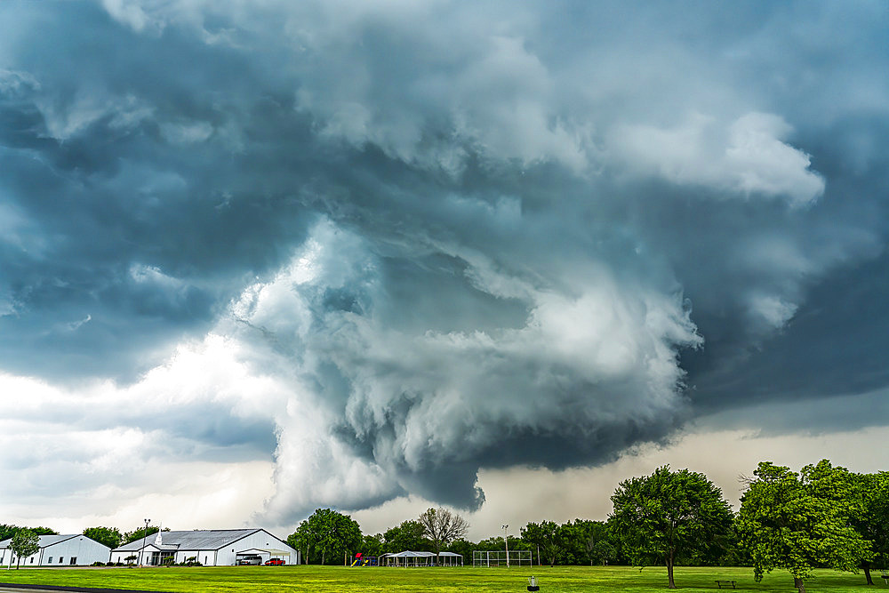 Amazing clouds over the landscape of the American mid-west as supercell thunderstorms develop; Nebraska, United States of America