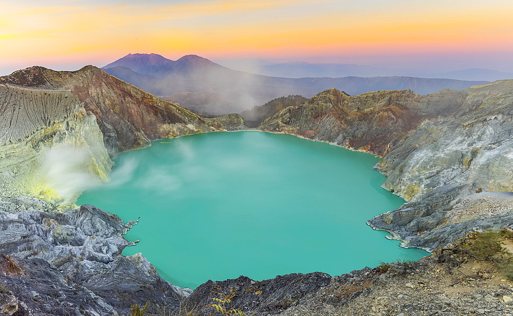 Sunrise at Ijen Volcano crater; East Java, Java, Indonesia