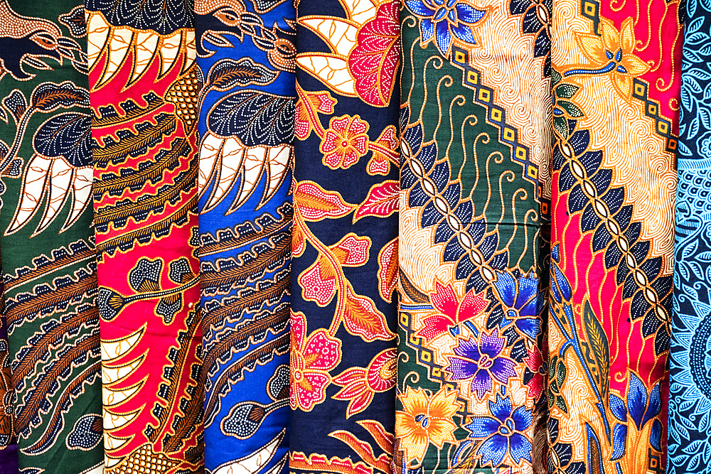 Batik cloth with bright colours and patterns; Banjar, Bali, Indonesia