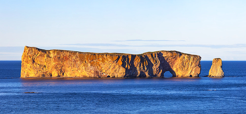 Perce Rock in the Gulf of Saint Lawrence, Bonaventure Island and Perce Rock National Park; Perce, Quebec, Canada