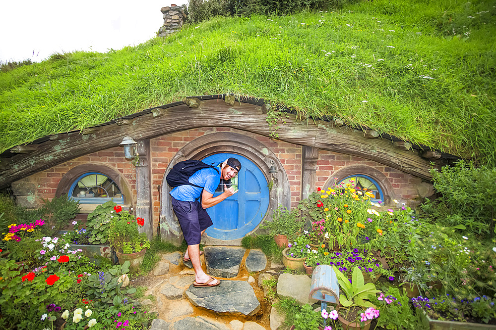 The tourist stop of Hobbiton on New Zealand's North Island. The site of the filming of the Lord of the Rings movies; Hobbiton, Waikato, New Zealand