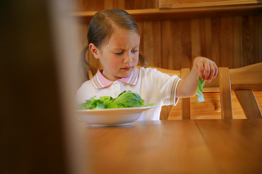 Child Stares In Disgust At Piece Of Lettuce