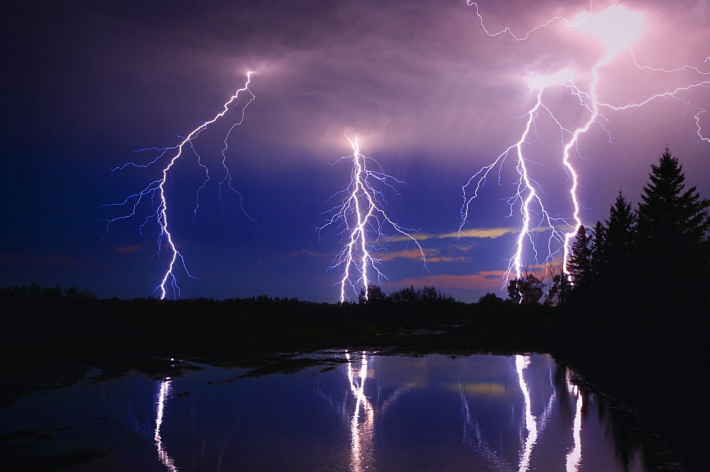 Lightning Storm Over A Lake