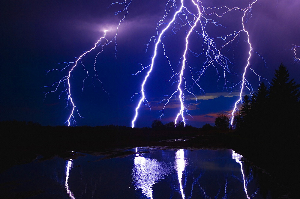 Lightning Storm Over A Lake