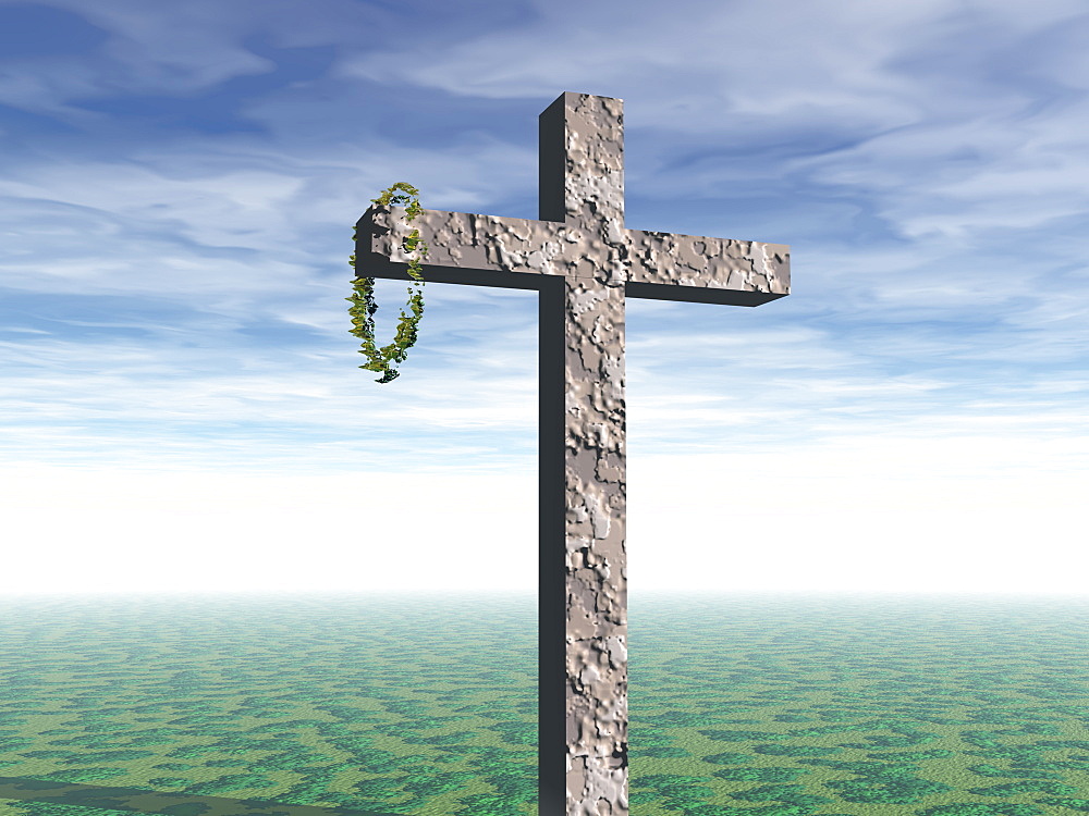 Cross With Crown Of Thorns Hanging From The Cross Beam