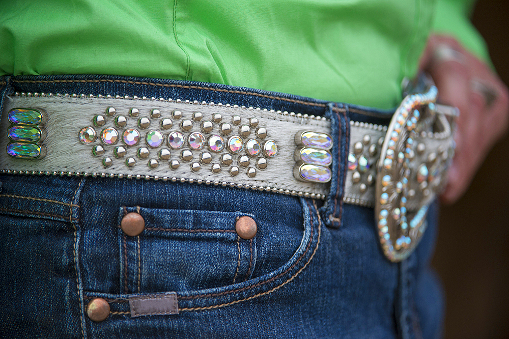 Detail of a rodeo queen's belt, Burwell, Nebraska, United States of America