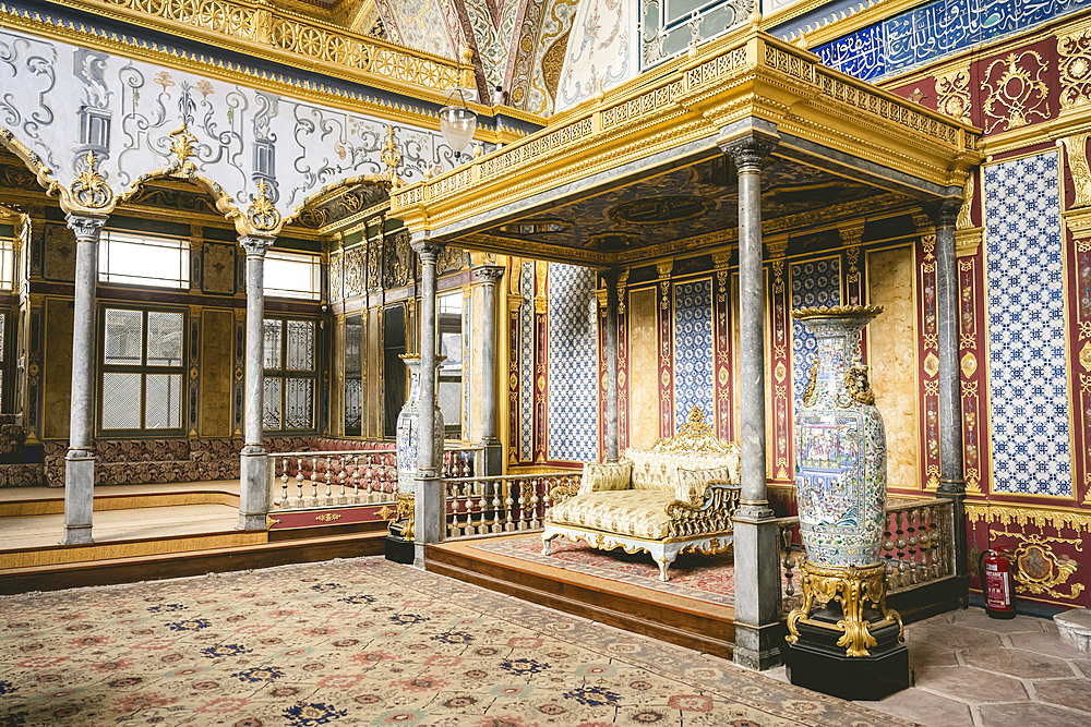 Ornate architectural detail and furnishings in Topkapi Palace, Istanbul, Turkey