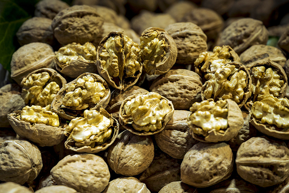 Walnuts for sale at the Spice Market in the Fatih district of Istanbul, Istanbul, Turkey