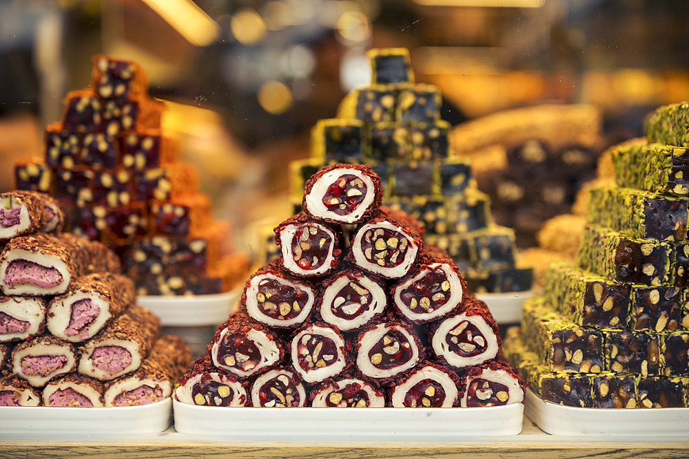 Turkish Delight on display at the Spice Bazaar in Istanbul, Istanbul, Turkey