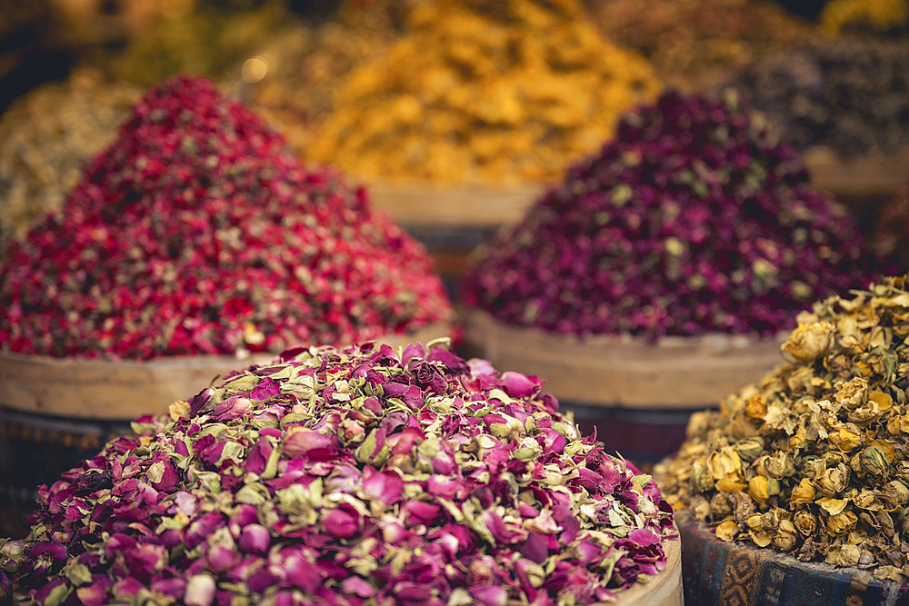 Dried flowers for sale at the Spice Bazaar in Istanbul, Istanbul, Turkey