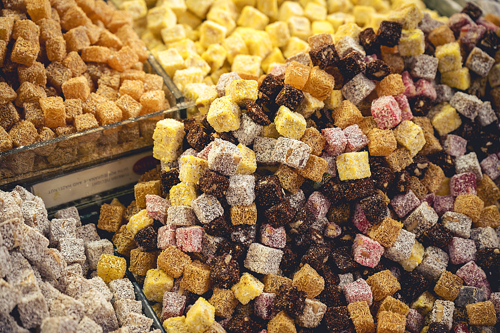 Turkish Delight on display at the Spice Bazaar, Istanbul, Turkey