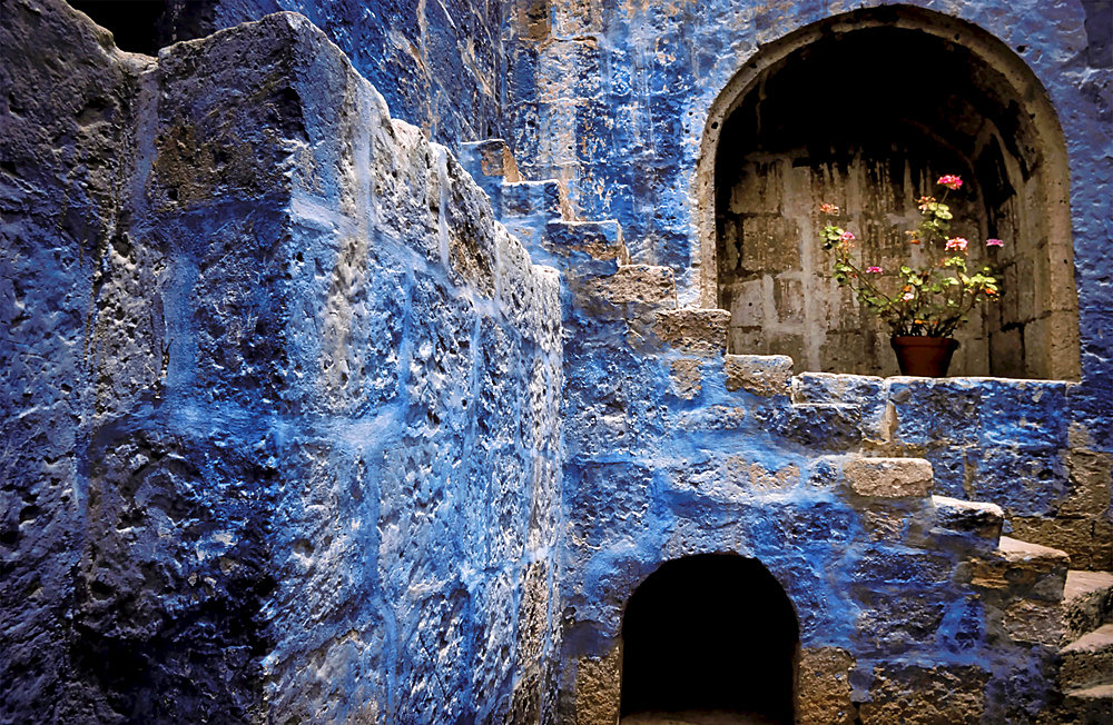 Stairs and original walls from 1580 in Santa Catalina Convent, Santa Catalina Convent, Arequipa, Peru