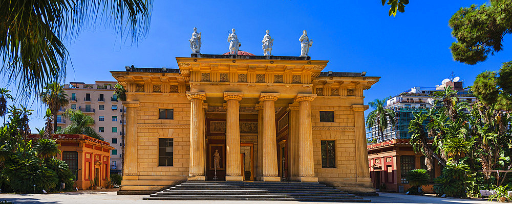 Building at the entrance to a botanic garden in Palermo, Sicily, Italy, Sicily, Italy
