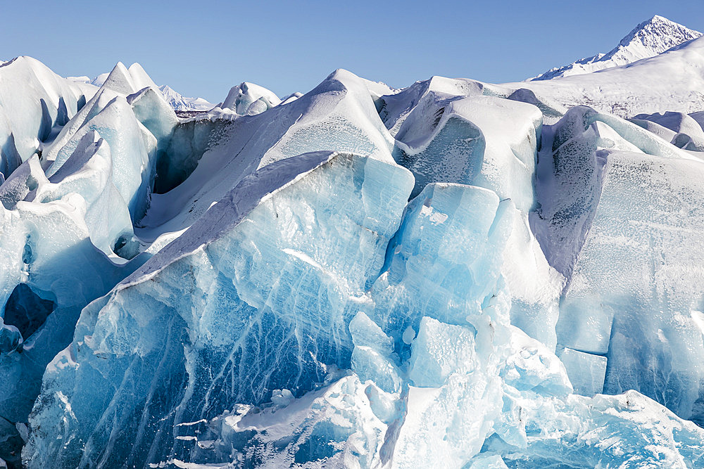 View of the blue ice formations at the Knik Glacier in Alaska, Kenai Peninsula Borough, Alaska, United States of America