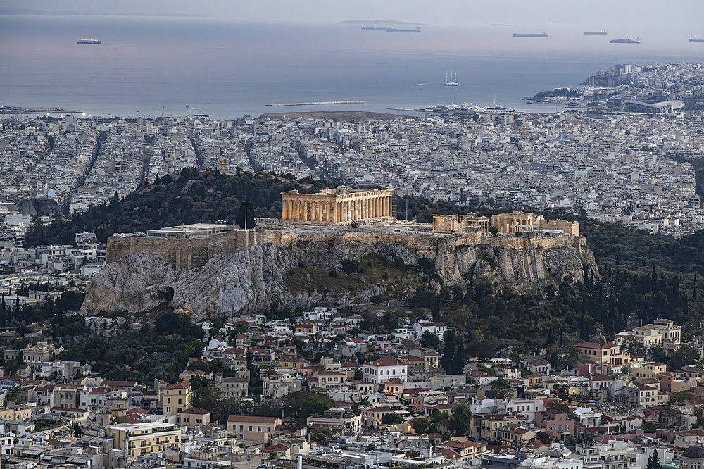 View of the Acropolis of Athens from Lycabettus Hill, the center of Athens, Greece, Athens, Greece