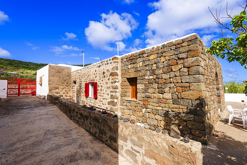 Close-up view of Dammuso architecture, a typical, stone house structure on Pantelleria Island, Sicily, Italy