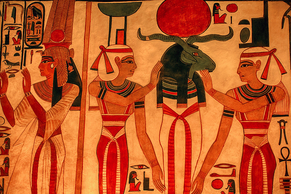 Artwork inside the Tomb of Nefertari, Valley of the Queens, near Luxor, Egypt, Luxor, Egypt