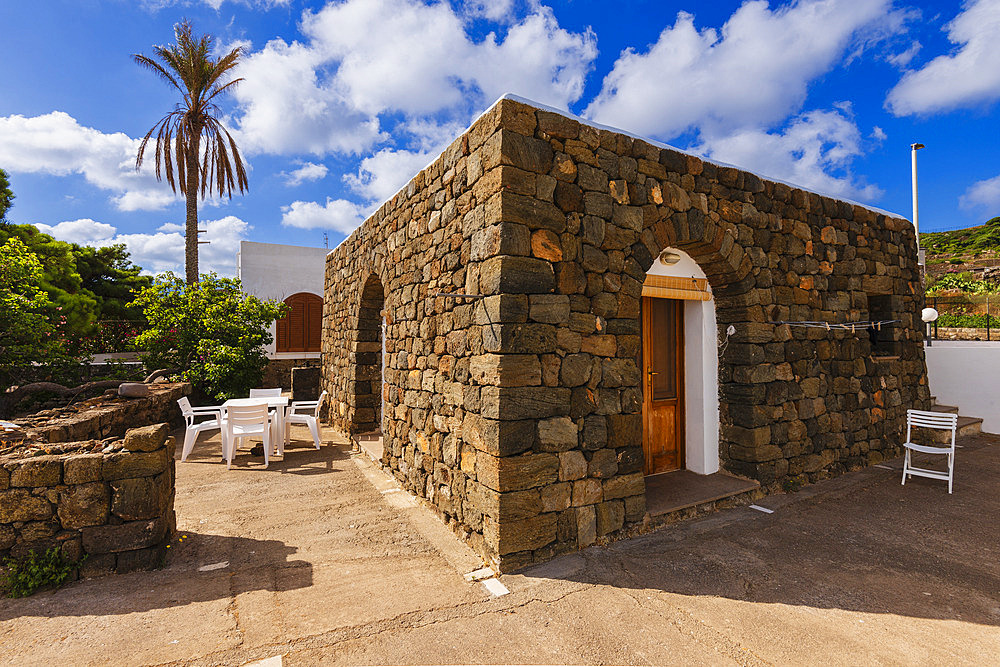 Close-up view of Dammuso architecture, a typical, stone house structure on Pantelleria Island, Pantelleria Island, Trapani, Sicily, Italy