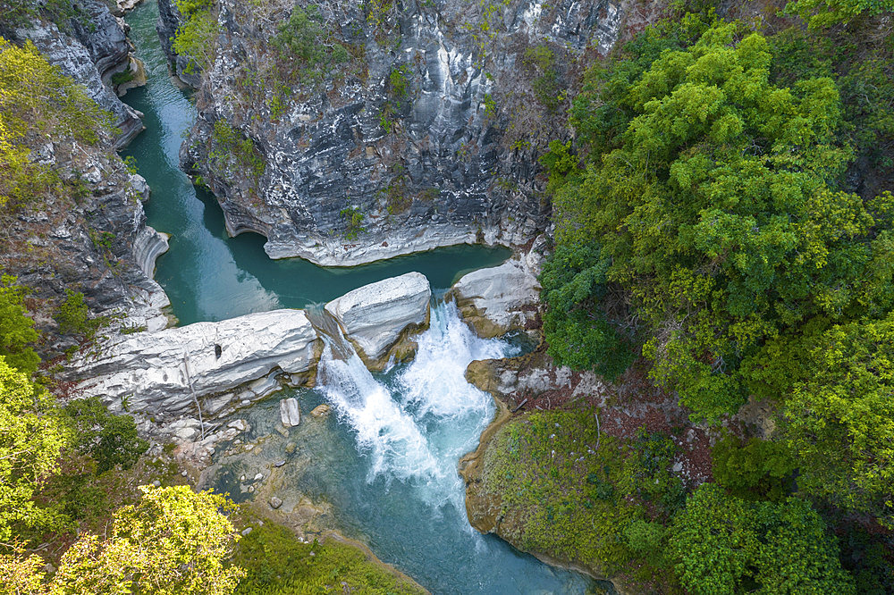 Aerial view of Air Terjun Tanggedu, East Nusa Tenggara, Indonesia, Ndapayami, Kanatang, East Sumba Regency, East Nusa Tenggara, Indonesia