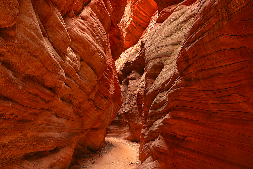 Trail through the striated corridors of Mystic Canyon, an amazing place to walk through and explore. Eons of erosion have created amazing feats of nature, Kanab, Utah, United States of America