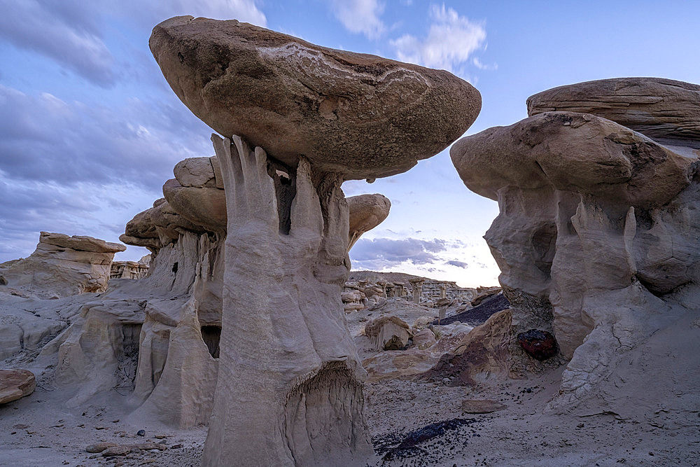 Hoodoos and formations of Valley of Dreams in a remote area of New Mexico. The hoodoos are formed by erosive forces like wind and rain, Albuquerque, New Mexico, United States of America