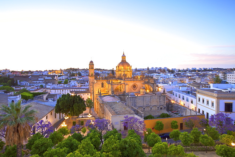 The Cathedral of San Salvador at dusk, Jerez de la Frontera, Cadiz Province, Andalucia, Spain, Europe