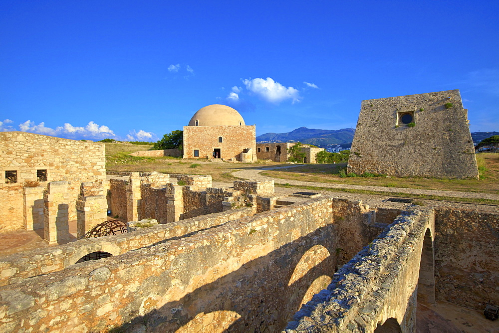 Storerooms and Ottoman Mosque of Sultan Ibrahim Han, Venetian Fortress, Rethymno, Crete, Greek Islands, Greece, Europe