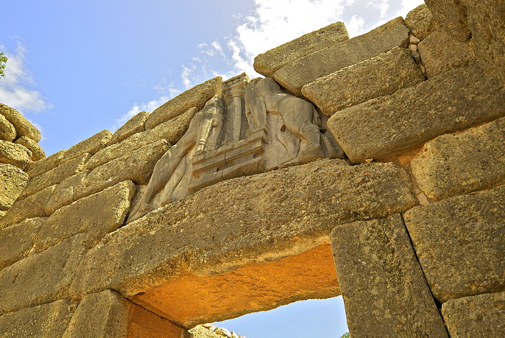 The Lion Gate, Mycenae, UNESCO World Heritage Site, Argolis, The Peloponnese, Greece, Europe