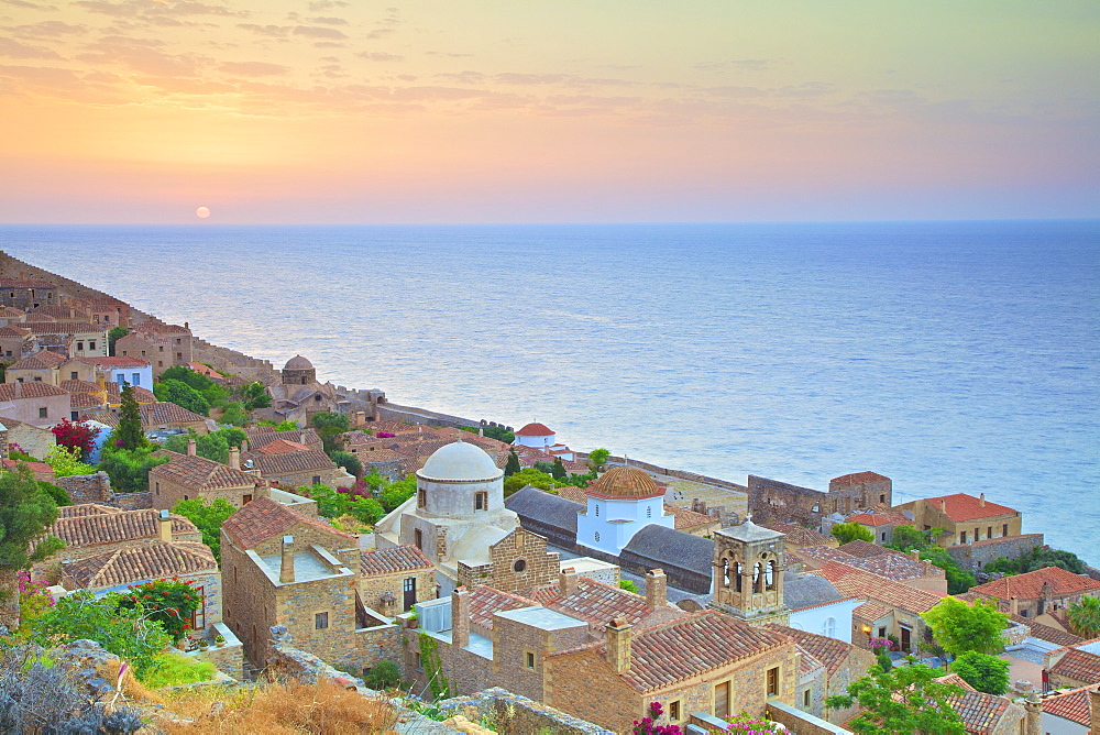 Sunrise Over Monemvasia, Laconia, The Peloponnese, Greece, Europe