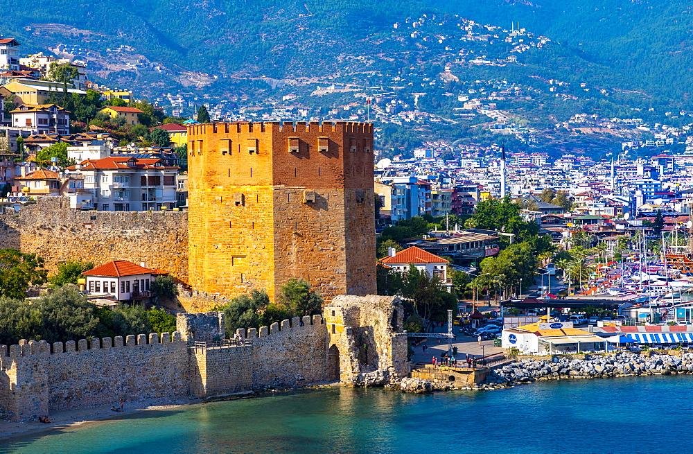 Alanya Harbour and The Red Tower, Alanya, Antalya Province, Turkey, Asia Minor, Eurasia